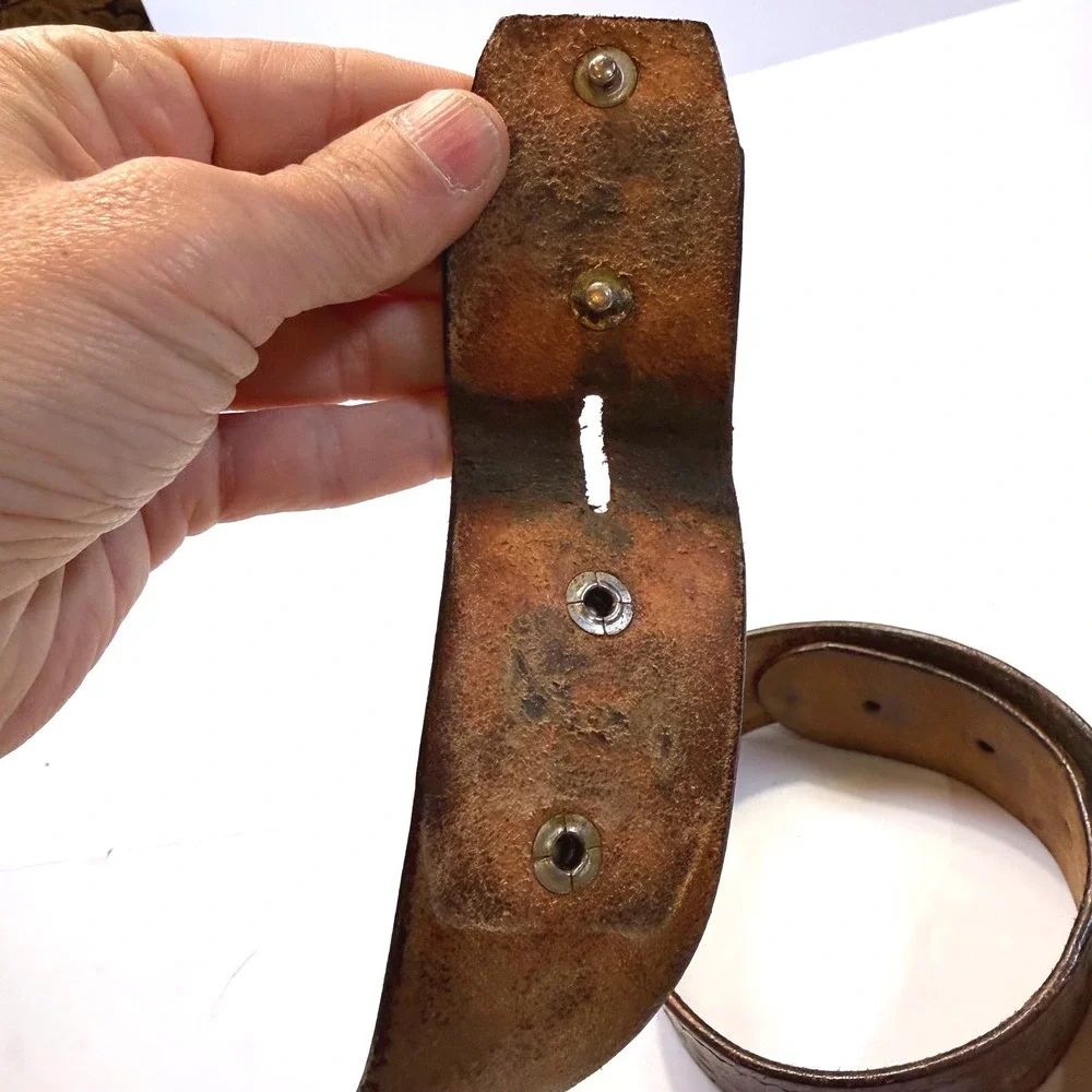Vintage Brown Hand Tooled Leather Belt Strap Western Southwestern 1.5 Inch Sz 34